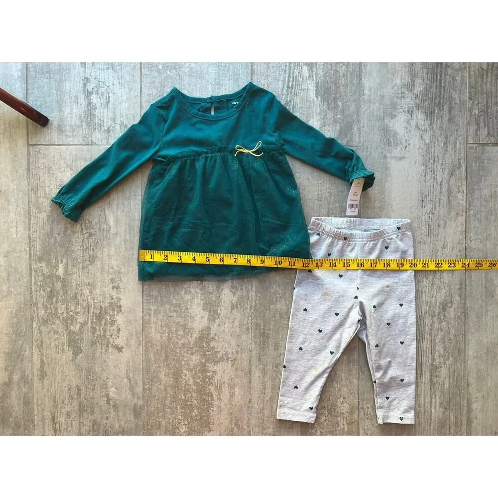 Baby Girl Toddler 2 Piece Outfit Set Babydoll Tutu Top Leggings NEW Shimmer 12m